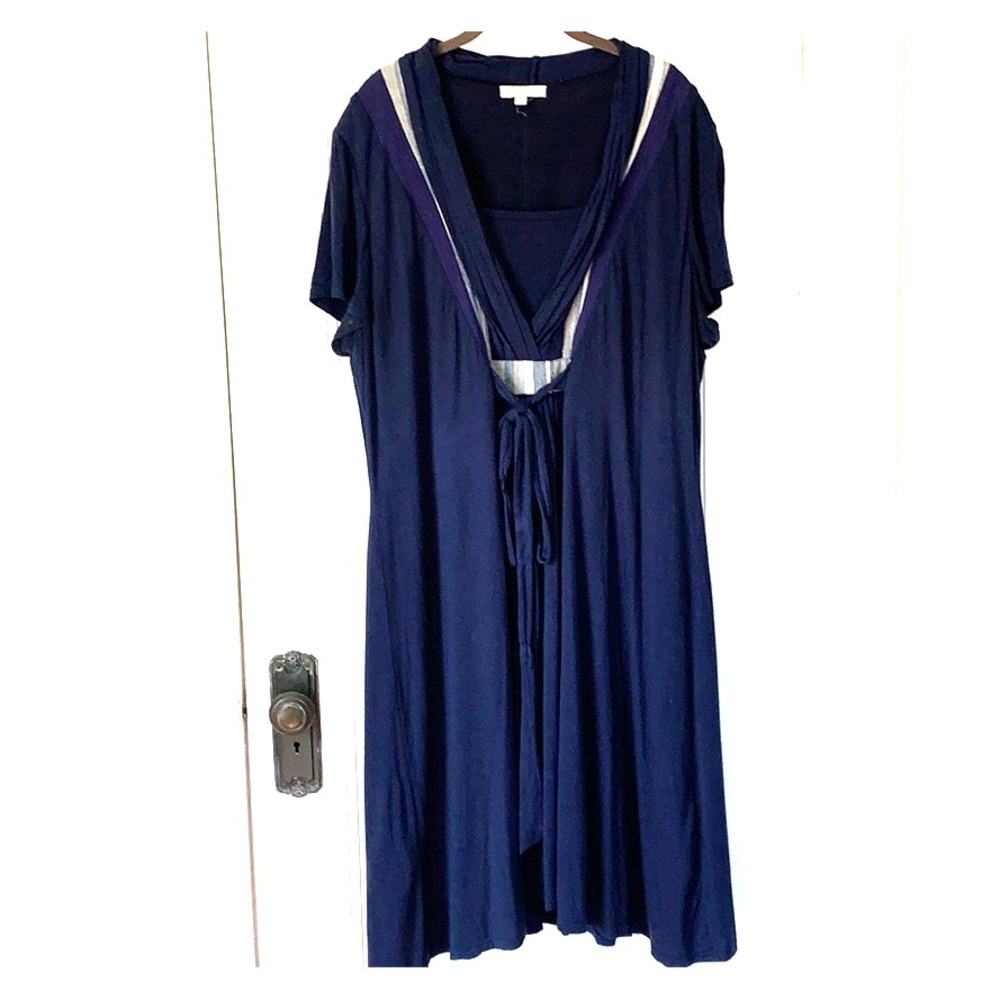 Plus Size Navy Blue Honey Punch Tie Waist Dress